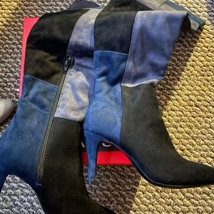 Suede thigh high boots blue/black